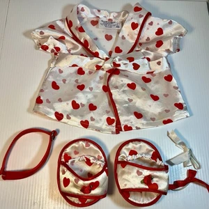Build A Bear BABW White Heart Satin Robe, Slippers, Collar, Hairbows - Picture 1 of 8