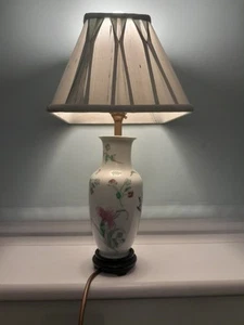 Ceramic Oriental Pattern Small Table Lamp + Laura Ashley Silk Pleated Lampshade - Picture 1 of 8