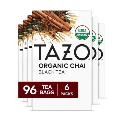 Saquinhos de chá preto TAZO Organic Chai Tea 96 saquinhos de chá totais 16ct - Pacote com 6 - Imagem 1 de 4