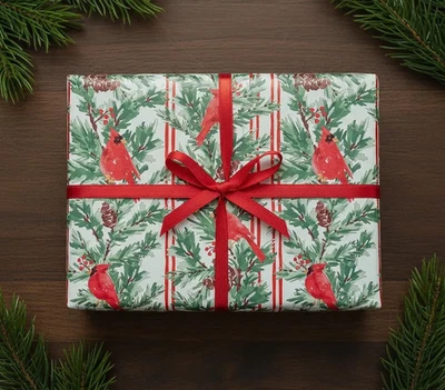 CARDENALES DE NAVIDAD Diseño Impresión 24" Regalo ENVOLTURA Papel Elige Longitud Cantidad Foto 1 de 4