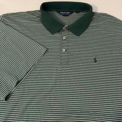 Polo Ralph Lauren Golf Mens XXL Green Striped Pima Cotton Polo Shirt - Image 1 of 4