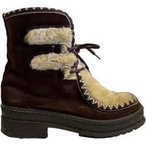 Botas de esquí vintage italianas Apres talla 5/36 marrón beige gamuza piel sintética con cordones - Imagen 1 de 14