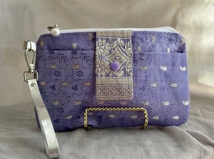 BORSA SETA borsa pochette lavanda *FATTA A MANO * abbigliamento da sera, seta riciclata sari viola - Foto 1 di 5