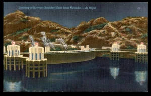 Postcard Looking at Hoover Dam from Nevada at Night - Picture 1 of 2