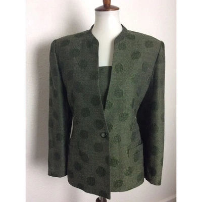 Blazer Carlisle Vintage Talla 6/8 Top Chaqueta Pecho Único Tweed Floral Lana Verde Foto 1 de 4