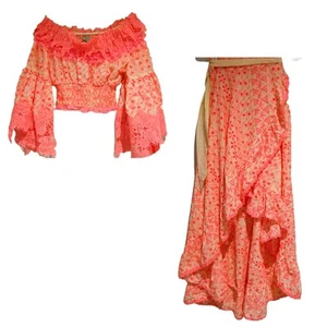 NWT Antico Sartoria 2-Piece Crop Top + Maxi Wrap Skirt Set Eyelet Lace, One Size - Picture 1 of 11