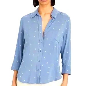 $275 L'AGENCE Ryan blouse faded denim white stargazer print M - Picture 1 of 9