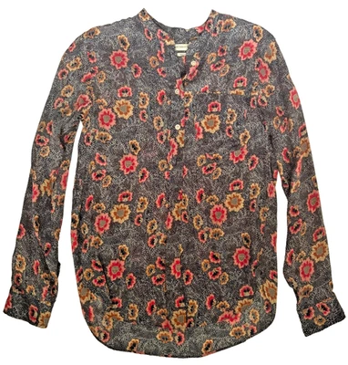 Blusa Isabel Marant Etoile Silena Flores Abotonada Negra Desteñida Talla 34 FR 4 EE. UU. Foto 1 de 4