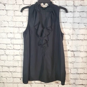 Mossimo Black Ruffle High Neck Tank Top Career Layering Casual Size L Office - Picture 1 of 10