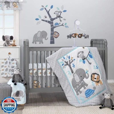 Juego de cama de cuna de 3 piezas Bedtime Originals Jungle Fun, azul/gris (paquete de 1) Foto 1 de 4