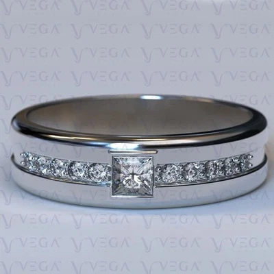 Alianza de boda para hombre de diamantes HPHT creada por Princess Lab de 1,5 quilates platino macizo 950 pt Foto 1 de 4