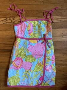 Lilly Pulitzer Girls Dress Sz 7 Pink Blue Lion Giraffe  Spaghetti Strap Dress! - Picture 1 of 6