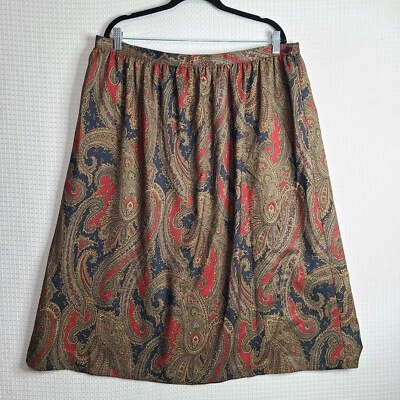 EUC Vtg Alfred Dunner Womens Sz 20 USA Made Blue/Gold Paisley A-Line Skirt Boho - Image 1 of 4