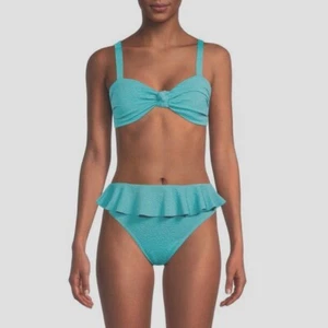 Time and Tru Popcorn Textured Bandeau Swimsuit Top, Turquoise Cove, Large 12-14 - Picture 1 of 3