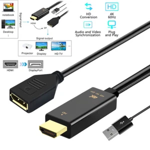 4K HDMI to DP Displayport Active Converter Cable with USB Power for PC Laptop - Picture 1 of 12