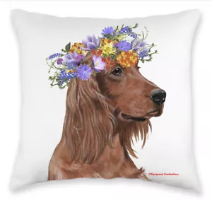 Irish Setter Floral Throw Pillow, Decorative Pillow, Cute Dog Accent Pillow, Spr - Picture 1 of 2