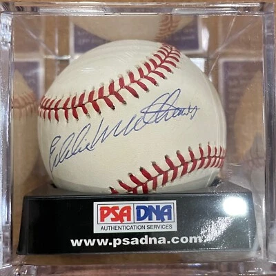RARE Eddie Mathews Single Signed Baseball PSA GRADED 8 Hall of Fame  - Image 1 of 2