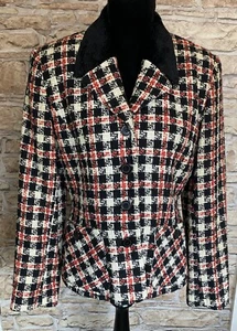 Vintage Charlotte Halton Tweed Check Wool Blazer Red Black Jacket UK 14 NEW - Picture 1 of 11