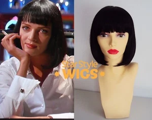 DELUXE KURZE SCHWARZE BOB PERÜCKE GERADE STUMPF MIT PONY MIA WALLACE, UMA THURMAN - Bild 1 von 8
