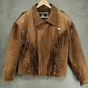 VTG Leather Master Scully Brown Suede Leather Fringed Cowboy Western Jacket Med - Picture 1 of 24