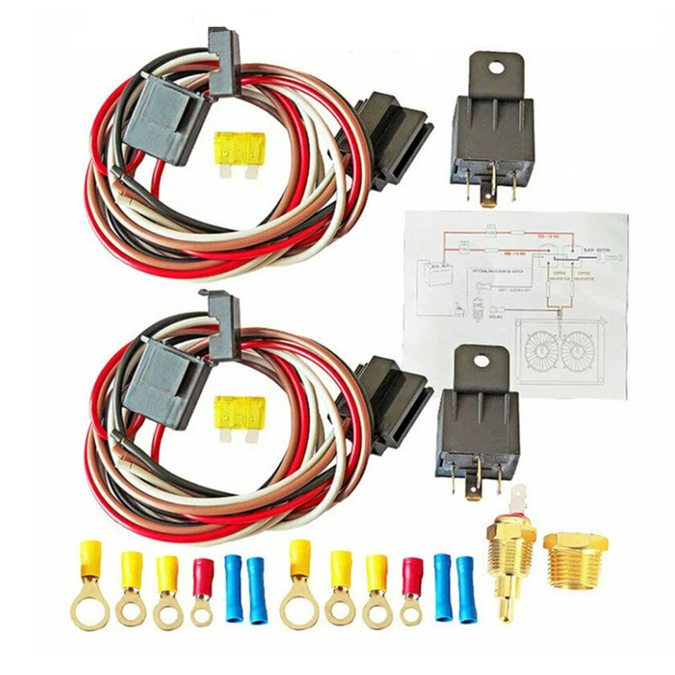 Kit de sensor de interruptor de relé de arnés termostato ventilador eléctrico doble para 40AMP 175-185 Foto 1 de 4