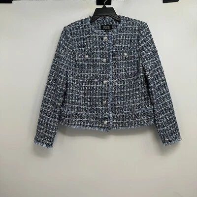 NWOT Dennis Basso Blazer Women's 8 Blue WhiteTweed Unique Buttons - Image 1 of 4