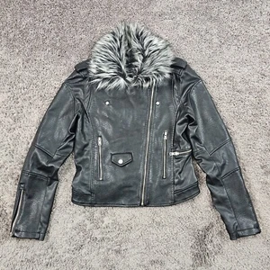 Members Only Jacket Womens Small S Black Full Zip Moto Faux Leather Cropped - Picture 1 of 18