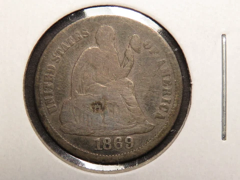 1869-P Liberty Seated Dime, VG/F Cover