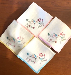 Set of Four UNUSED Antique Silk Childrens Handkerchief Christmas Goose Holidays - Picture 1 of 7