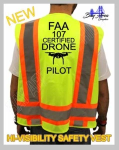 107 CERTIFIED DRONE PILOT HIGH VISIBILITY SAFETY GREEN VEST BLACK DESIGN - Picture 1 of 7