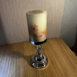 Large Wedding Decorated Pillar Candle With Chrome Stand Rosewood & Spice - Picture 1 of 9