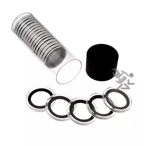 Portamonedas de cuarto de EE. UU., tubo cápsula negro y 20 anillos negros Air-Tite de 24 mm - Imagen 1 de 3