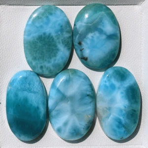Lotto 5 pezzi pietre preziose cabochon ovali naturali dominicane Larimar alta qualità 20 mm-23 mm - Foto 1 di 13