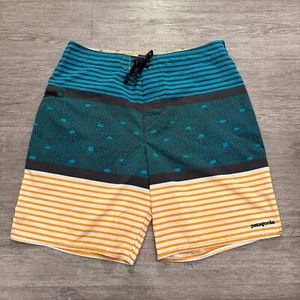 Patagonia Board Shorts Mens 34 Blue Wavefarer Swim Trunks Stripe Drawstring - Picture 1 of 13