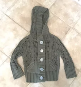 Free People Sz Small Cropped Chunky Knit Cardigan Sweater Green Hooded Y2k Style - Picture 1 of 6