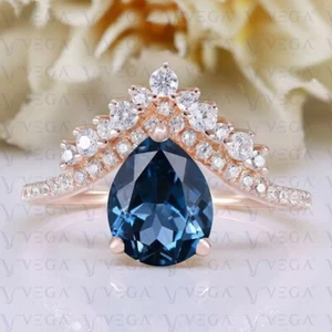 3.50Ct Pear Shape Natural Topaz & Diamond Engagement Ring 18K Rose Gold Plated - Picture 1 of 15