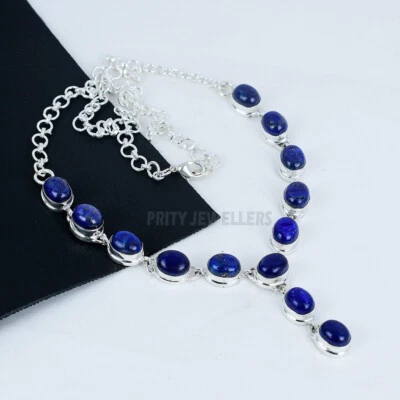 Lapis Lazuli Necklace 925 Sterling Silver Handmade Natural Gemstone Jewelry - Image 1 of 4