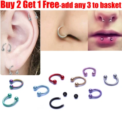 316L Surgical Steel Horseshoe Nose Ring Lip Ring Eyebrow Ear Hoop Ring Piercing - Image 1 of 2