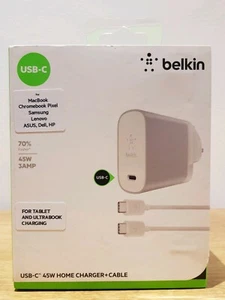 Belkin USB-C 45W/3 Amp Home charger + cable for Macbook,Chromebook,Dell,Samsung - Picture 1 of 4