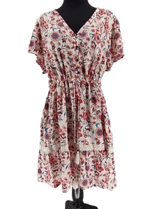 Knox Rose Woman's Pink Peasant Floral Waist Tie Dress Size XXL Cottage Core Lace - Picture 1 of 13