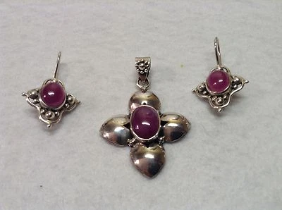 Sterling 925 Natural African Ruby Pendant And Dangle Earring Set - Image 1 of 4