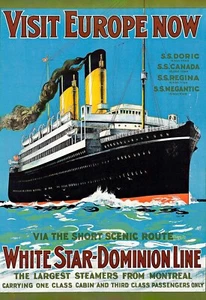 Visit Europe Now White Star Dominion Line Kreuzfahrtschiff Reise Poster Druck - Bild 1 von 1