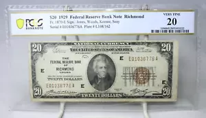 1929 $20 Federal Reserve Bank Note Richmond Fr.1870 PCGS VF20 #6776 - Picture 1 of 2