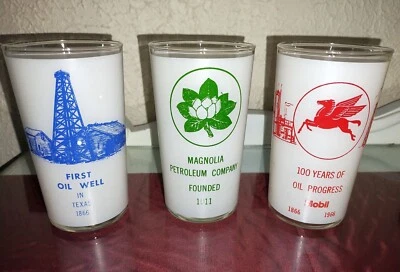 RARE set of 3 1966 oil petroleum industry glass tumblers Mobil Magnolia - Image 1 of 4