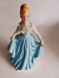 Vintage Victorian Curtsying Dancing Painted Blue Porcelain Figurine 8 Inch - Picture 1 of 9