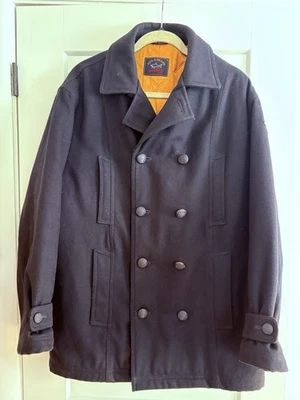 Abrigo Paul & Shark Hombre Mediano Azul Marino Doble Pecho Lana Guisante Hecho en Italia Foto 1 de 4