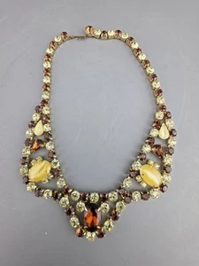 HERMOSO COLLAR CRISTAL AUSTRIACO VINTAGE AÑOS 40 RARO Remolino Amarillo Y Marrón - Imagen 1 de 13