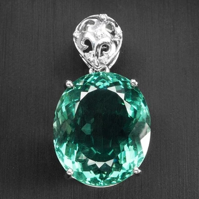 Striking Teal Green Tourmaline 24.65Ct 925 Sterling Silver White Gold Pendants - Image 1 of 4