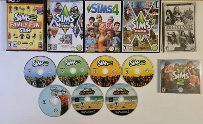 Sims PC Lot of 11 Discs (Sims 1,2,3,4, Pets, University, PS2 Castaway, & More!) - Image 1 of 3