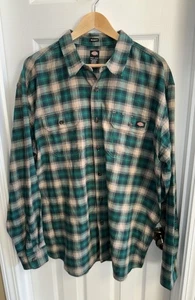 Dickies Langarm Flanell Herren XL Button Down grün hellbraun kariert Outdoor warm - Bild 1 von 9